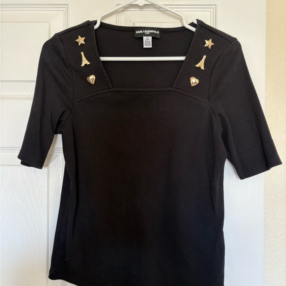 Karl Lagerfeld Black Top with Gold Accents